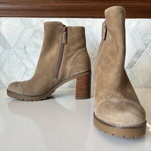 Cole Haan 9B Layered Block Heel Round Toe Suede Tall Ankle Boot Zipper Foster